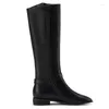 Boots Elegant Women's Knee High Leather Black Beige Pleated Flat Winter Women Comfort Long Riding Shoes Big Size 45 48