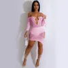 Casual Dresses Sticked Mesh Hollow Out See Through Off Shoulder Slim Mini Dress Women 2024 Autumn Long Sleeve Wrap Hip Vestidos Sexig Robe