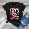 1973年に生まれた女性用Tシャツ50歳の誕生日50歳のギフト女性TシャツプリントトップユニセックスファムカジュアルTストリットY240420