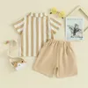 Clothing Sets Toddler Boy Gentleman Outfit Striped Print Short Sleeves Button Shirt And Shorts Set For Formal Wear