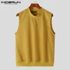 Incerun Tops Korean Style Mens Tiset Tissu Solid Solid Confortt Vests Streetwear Streetwear Mâle Sans manches S-5XL 240419