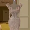 Partykleider arabische Meerjungfrau Lange Abend Elegant rosa Pailletten Perlen -Festzugskleider Dubai Design Hochzeitskleid Vestido de Noche