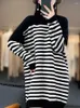 Casual Dresses Women Clothing Wool Knitted 2024 Arrival Winter/ Autumn Round Neck Black And White Stripes Style Female Jumpers