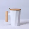 Tazas creatividad taza de café mango de madera taza de cerámica sencilla regalos personalizados cafés de té con tapa