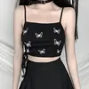 Kadın Tankları Yaz Kadın Giysileri Harajuku Drawstring Punk Camisole İnce Gotik Karanlık Y2K Kelebek Seksi Haut Femme Crop Üst Vintage Tank