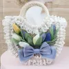Bags Original tulip straw hat lolita accessories handmade basket Mori girl travel photo woven bag woman flower handbag messenger bag