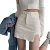Skirts Women Summer High Waist Sexy Side Split Denim Mini Skirt With Inner Shorts Simple Solid Color A-Line Flared Package Hip