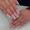 False Nails 24st Pink Long Ballet Coffin False Nails Butterfly Flower With French Design Wearable Fake Nails Glitter Press On Nail Tips Art Y240419 Y240419