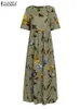 Zanzea Bohemian Holiday Sundress Summer Women Vintage Floral Print Print Play Plass Lose Long Vestido Rope Femme 240410