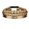 3pcs роскошные микропрокаты Cr круглые бусины Royal Charm Мужчины браслеты из нержавеющей стали кристаллы браслеты