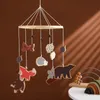 Baby houten bed Bell Forest Animal Mobile Hanging Music Rammles speelgoed 0-12 maand wieghouder armbeugel cadeau 240418