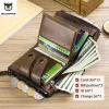 Brieftaschen Bullcaptain Herren Reißverschluss Brieftasche RFID Wallet Multifunktion Storage Bag Coin Geldbörse Wallet Beutel echter Ledertasche Männlich