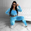 Kvinnors tvådelar Pants Casual Fashion Sports Suit for Womens Set Tie Dye Sexig V-Neck Top Tight Trousers Sportkläder kläder