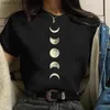 Kadın T-Shirt Moon Printwomen Harajuku Yaz T Shirt Kız Yeni Moda Siyah Üstler Komik Kadın Tişört Günlük T Kadın Giysileri Y2K Sevimli Tops Y240420