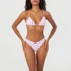 Frauen Badebekleidung Hirigin Frauen Y2K 2 Stück Bikini Set Vintage Coquette Ästhetische Blumenhalter -Krawatten -Side -Dreieck -Schnur Badeanzug Badeanzug Badeanzug