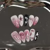 False Nails 24Pcs Almond y2k False Nails Hand drawn Star Bow Design Detachable Press on Nail with Diamond Full Cover Fake Nail Tip With Glue Y240419