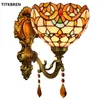 Lâmpadas de parede Arte barroca de manchado Mediterrâneo Tiffany iluminação de cristal Bedroom Bedside Mirror Front Lamp Barring Igreja