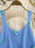 Serbatoi da donna Singreiny Y2K Sweet Knitting Crop Tops 3D Fiori senza maniche Donne senza schienale Fashion Summer Style Chic Beachwear blu Chic Blue Beach