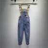 Damesjeans Modieuze Koreaanse versie van denim Suspender Women 2024 Spring herfst losse leeftijd reducerende slanke fit negen punten één-delige broek