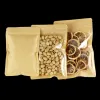 Bags Flat Bottom One Side Clear + One Side Kraft Paper Zip Lock Bag Snack Nuts Powder Beans Spice Gift Resealable Packaging Pouches