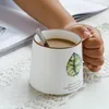 400 ml Keramik Kaffeetasse kreative nordische Blätter Plant Breakfast Tasse Schwarzer Roll Rand mit Handgreiflöffel Milk Tee 240418