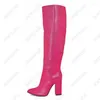 Stiefel Ronticool Frauen Winter Knie Faux Leder Block Heels runden Zehen Aprikose weiße schwarze Fuchsia Party Schuhe US-Größe 5-20