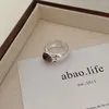 Clusterringe 925 Ganzkörper Sterling Silber Personalisiert einzigartiger grau schwarzer Achat offener Ring für Frauen -Ins Mode einfach