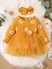 Girl Dresses Born Baby Girls Cute Daisy Long Sleeves Tulle Patchwork Bodysuit Holiday Party Princess Dress For Infant 0-18 Months