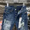 lila jeans herr designer jeans trendiga märke män byxa personlighet trendig man sprutade mitten av midjan stretch mode rippade byxor streetwear hip hop jeans