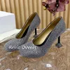 Dress Shoes Spring Autumn Round Toe Shining Water Diamond High Heels Women's Shallow Mouth Solid Color Single Sexy Party