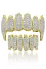 Top Quality 18K Gold Silver Color Hip Hop Rapper Grillz Luxury Glaring Zircon Diamond Teeth Top and Bottom Grills for Men Women9036704