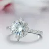 Cluster Rings Est Sparkling Luxury Flower Ring 3ct CZ Zircon Silver Color Jewelry Engagement Wedding Band For Women