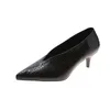 Dress Shoes Apanzu Women High Heels Spring Versatile Retro Chunky Single Zapatos De Black Pointy Patent-leather