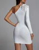 Casual jurken witte één schouder kwastjes bodycon bandage jurk voor vrouwen elegante lange mouw gesneden avond feestvestidos