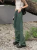 Jeans pour femmes jMprs hauts hautes femmes déchirées armée verte lâche pantalon denim féminin pantalon consécutif décontracté
