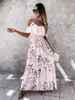 Lässige Kleider Mode Sommer Bohemian Urlaub Strandkleid Rüschen Feen französische Stil Langes Gurt