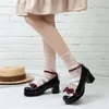 Dress Shoes FOREADA Ankle Strap Lolita Platform Round Toe Pumps Thick High Heels Buckle Bow Female Footwear Autumn Blue 33-46