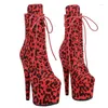 Sapatos de dança Leecabe Leopard 17cm/7inches pólo dança de salto alto boot de plataforma