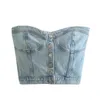 Womens Button Down Denim Bustier Crop Top Strapless Jeans Corset Backles Push Up Tank Tops Vintage Harajuku Streetwear 240407