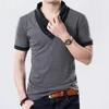 Herrdräkter B2816 Slim Short Sleeve Patchwork V Neck Cotton Black T Shirt Men Button Tops Tees