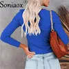 Kvinnors T-skjortor 2024 Autumn Women Ribbed Solid Color Long-Sleeve Round Neck Drawstring Fashion T-Shirt Ladies Casual Slim Street Tops