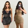 Casual Dresses Rhinestone Decor Sheer Mesh Bodycon Dress Drilling Skirt 2024