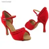 Chaussures de danse Salsa Femmes 2024 Style d'été Red Rouge en daim Sole Sole Ballroom Latin Talons personnalisés