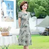 Casual Dresses Elegant Printing Summer Retro Short Sleeve Round Neck Disc Buckle Oversized Midi Dress Women's Clothing