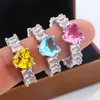 Cluster Rings Luxury For Women Princess Propose Marriage Pink Blue Yellow Heart Cubic Zirconia Ring Romantic Wedding Bijoux