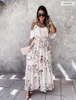 Lässige Kleider Mode Sommer Bohemian Urlaub Strandkleid Rüschen Feen französische Stil Langes Gurt