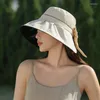 Wide Brim Hats Summer Hat Women's Versatile Bow Fisherman Black Glue Sunscreen Sunshade Folding Sun Tide