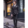 Men's Suits Summer Black Pinstripe Men Fashion Smart Casual Office Outfits Elegant Groom Wedding Tuxedo Two Piece (Jacket Pants)