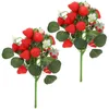 Party Decoration 2 PCS Simulation Strawberry Bouquet Fake Plant Small Fruit Office Decor Artificial Flowers Fruits Supplies PVC Bride