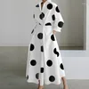 Casual Dresses Office Lady Elegant Polka Dot A-Line Dress Autumn Long Sleeves Lapel Collar Evening Midi For Women 2024 Vestidos